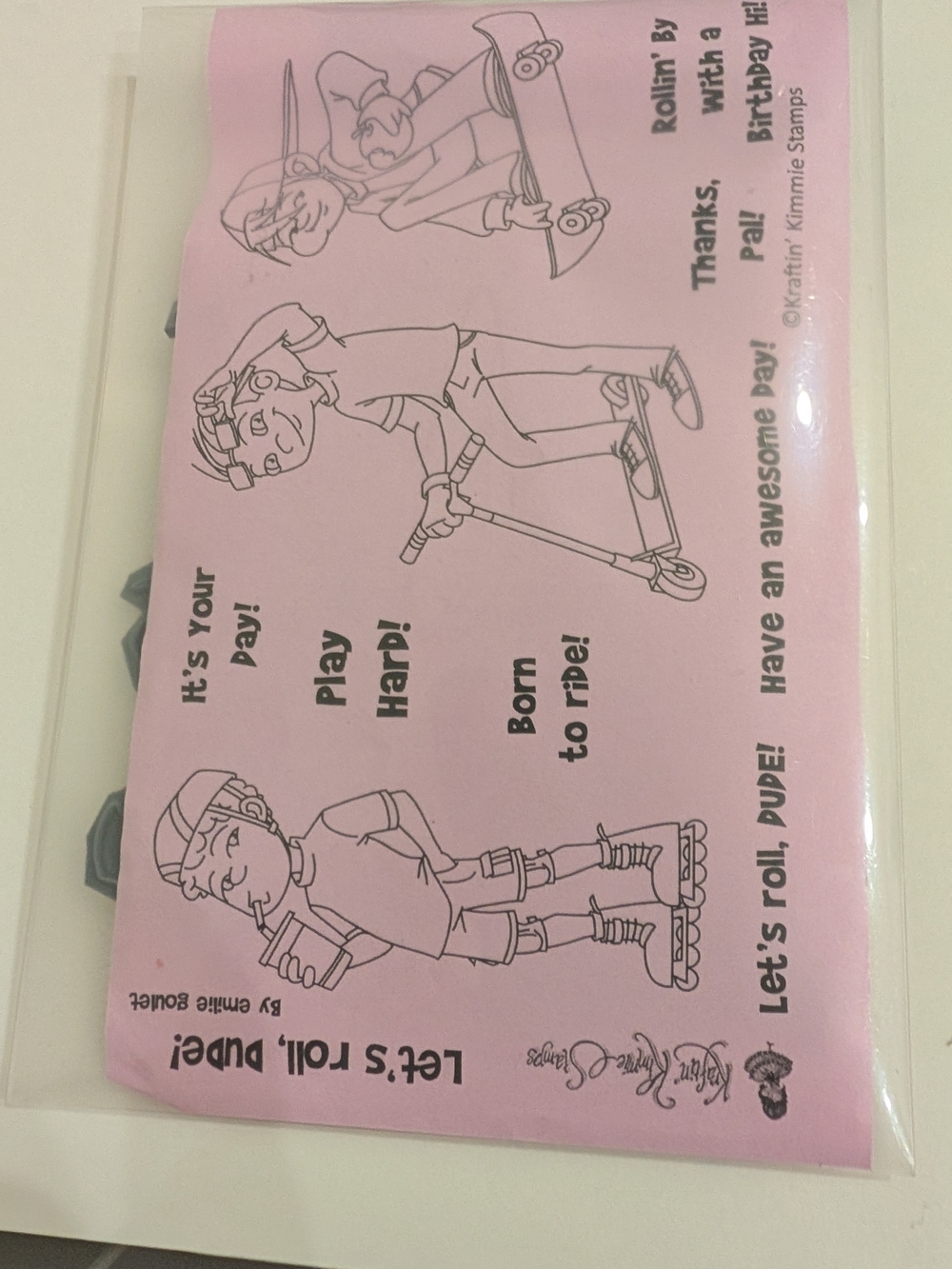 Kraftin Kimmie "Let's Roll Dudes" Rubber Stamp Set Of 10 Stamps